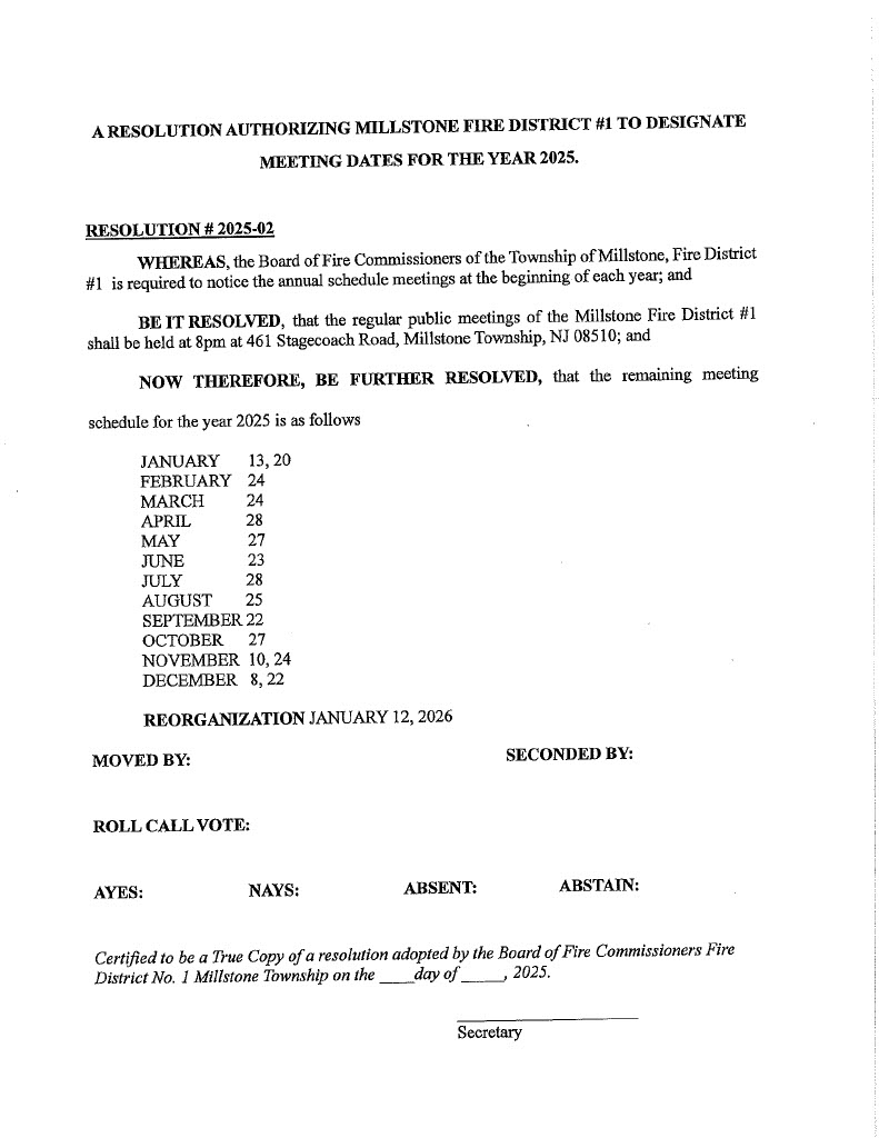 2025 Meeting Dates